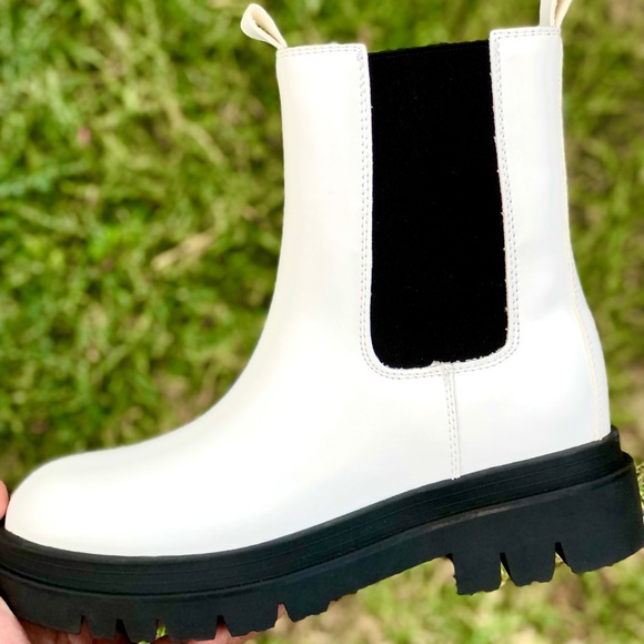 White Vegan Leather Lug Chelsea Boots - Picture 5 of 6